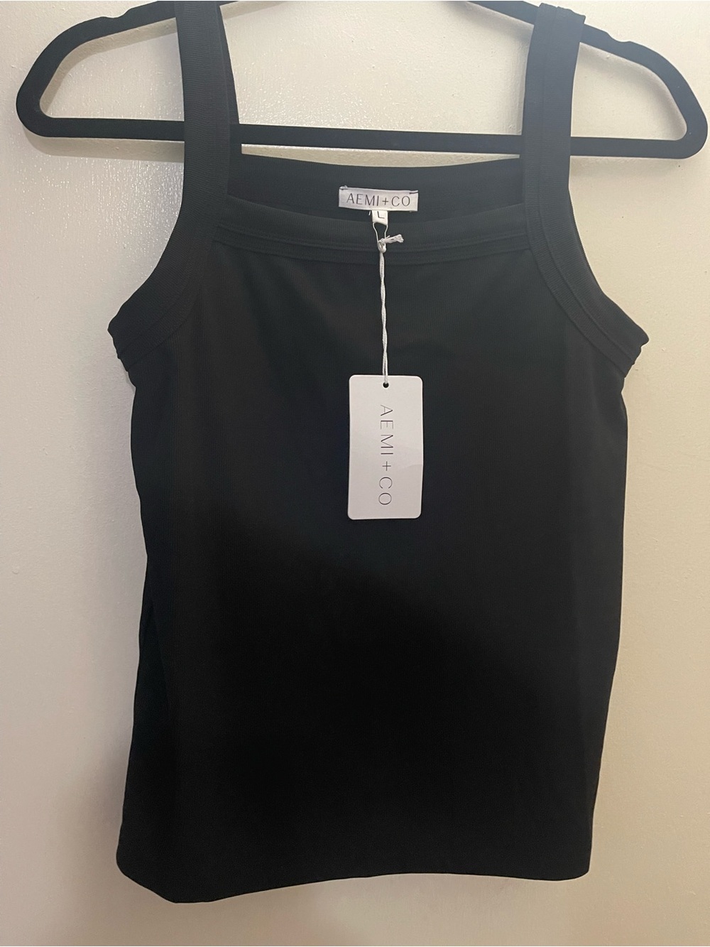 AEMI+CO Women's Black Square Neck Tank